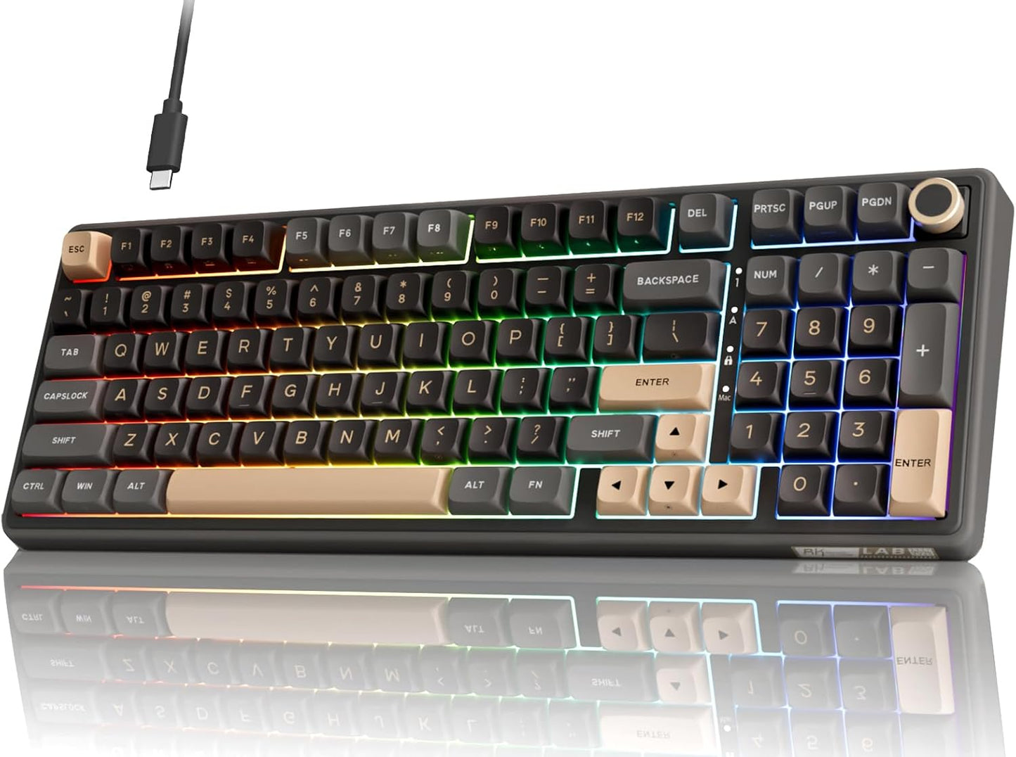 RK ROYAL KLUDGE R98 Pro Mechanical Gaming Keyboard, 96% Wired Creamy Keyboard RGB Backlit with Number Pad and Volume Knob, Gasket Mount, MDA Profile PBT Keycaps, Hot Swappable Pre-lubed Tactile Switch