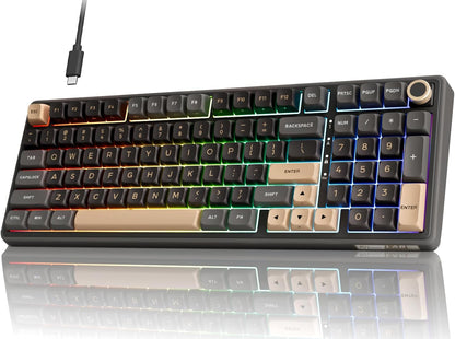 RK ROYAL KLUDGE R98 Pro Mechanical Gaming Keyboard, 96% Wired Creamy Keyboard RGB Backlit with Number Pad and Volume Knob, Gasket Mount, MDA Profile PBT Keycaps, Hot Swappable Pre-lubed Tactile Switch