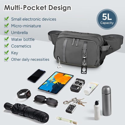 travel inspira 5L Convertible Waist to Chest Pack - Lightweight Adjustable Strap for Hiking, Walking, Travel - Grey