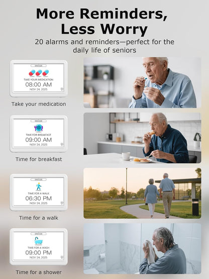 10.1'' Large Display Dementia Clock for Seniors, Calendar Clock with Remote Control,12 Themes, 20 Alarms, 20 Reminders, 6 Languages, Auto Dimming, 12/24 Hours, Indoor Temperature, Humidity