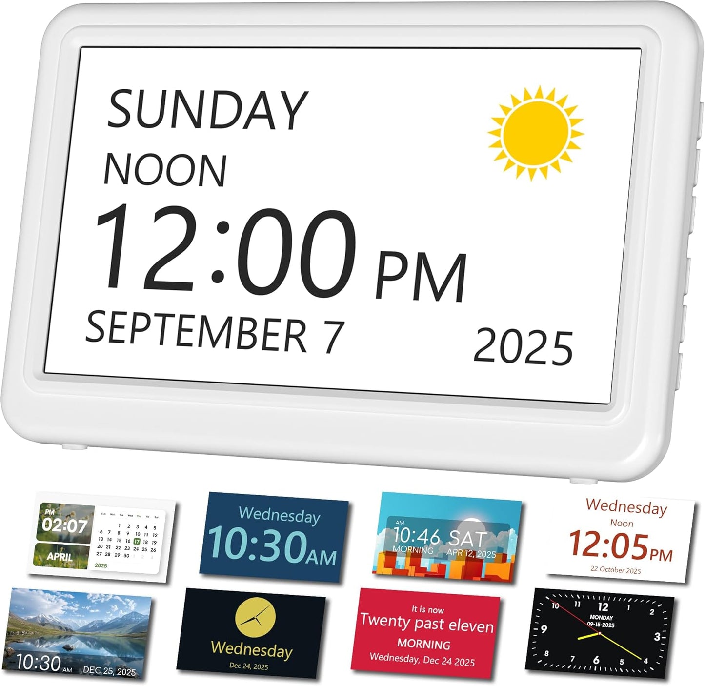 10.1'' Large Display Dementia Clock for Seniors, Calendar Clock with Remote Control,12 Themes, 20 Alarms, 20 Reminders, 6 Languages, Auto Dimming, 12/24 Hours, Indoor Temperature, Humidity