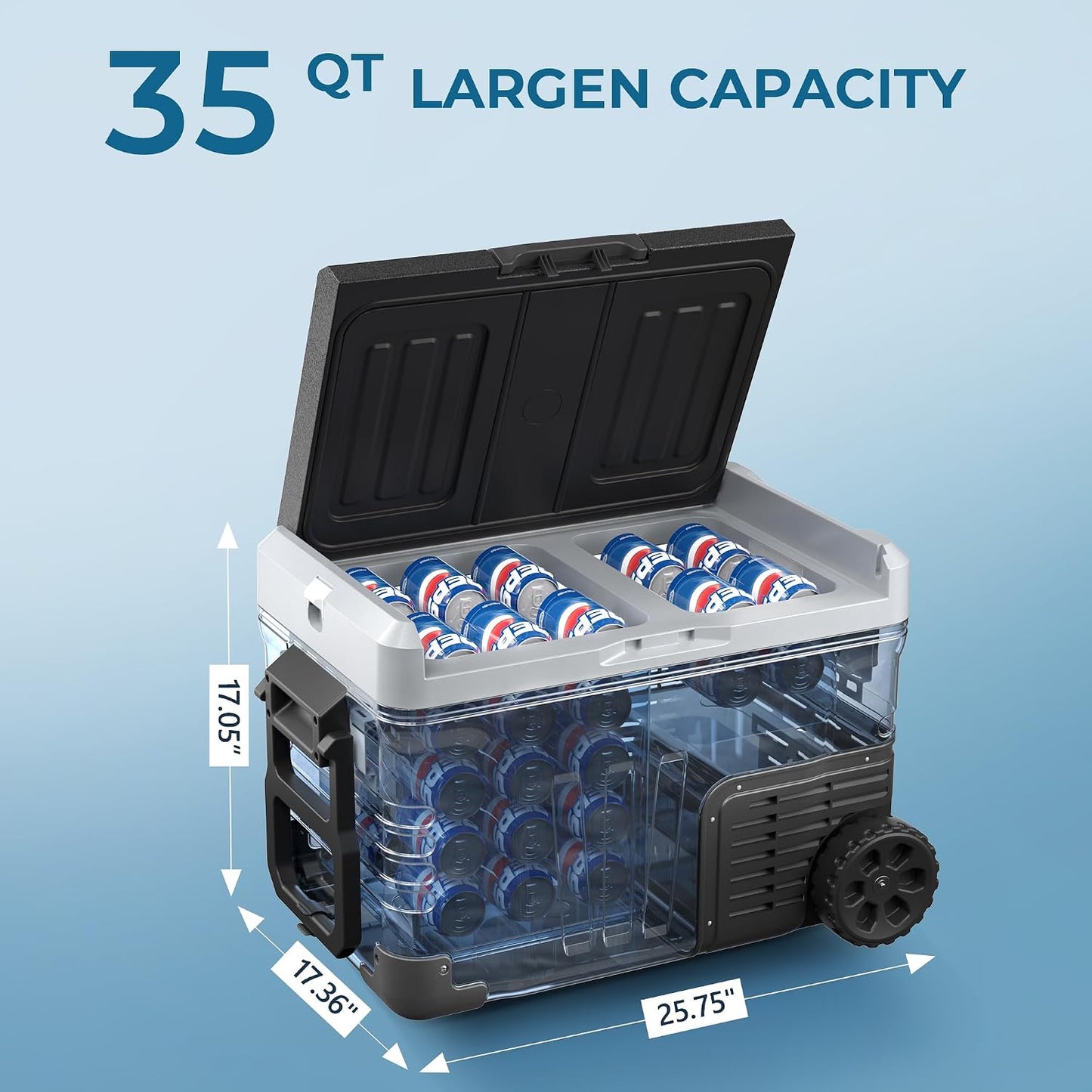 EUHOMY 12 Volt Refrigerator with Remote App Control, 35QT(33L) Dual Zone Electric Cooler with Wheels & Basket, Portable Freezer 12/24V DC & 110-240V AC, 12V Cooler for Travel, Truck, Camping, Boat, RV