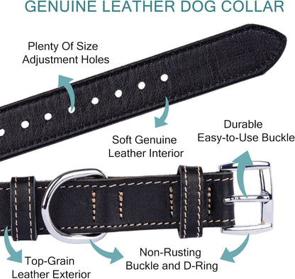TORRUNA Soft Leather Dog Collar | Dog Collars for Small, Medium and Large Dogs | Durable Heavy Duty Dog Collars