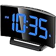 GOLOZA Digital Alarm Clock for Bedrooms, Modern Curved Design, Conspicuous Blue LED Numbers, 6 Levels Brightness, 3 Alarm Tones,2 Volume, Snooze, Power-Off Memory, 12/24H, Bedside Clock