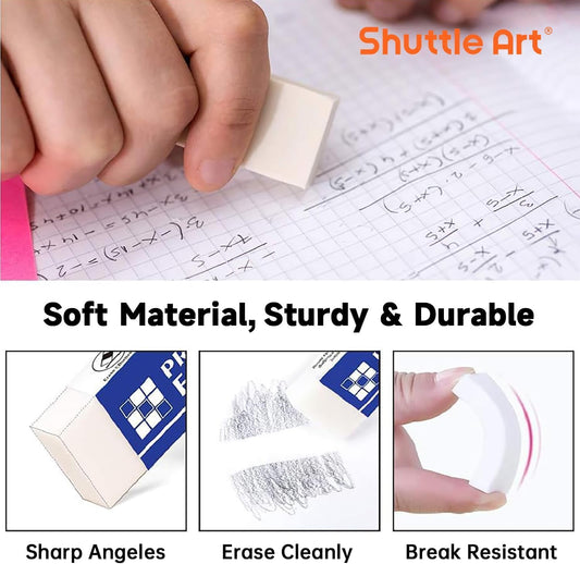 Shuttle Art 72 Pack Premium White Erasers, Bulk Classroom Erasers Set for Kids Teachers as School and Office Supplies
