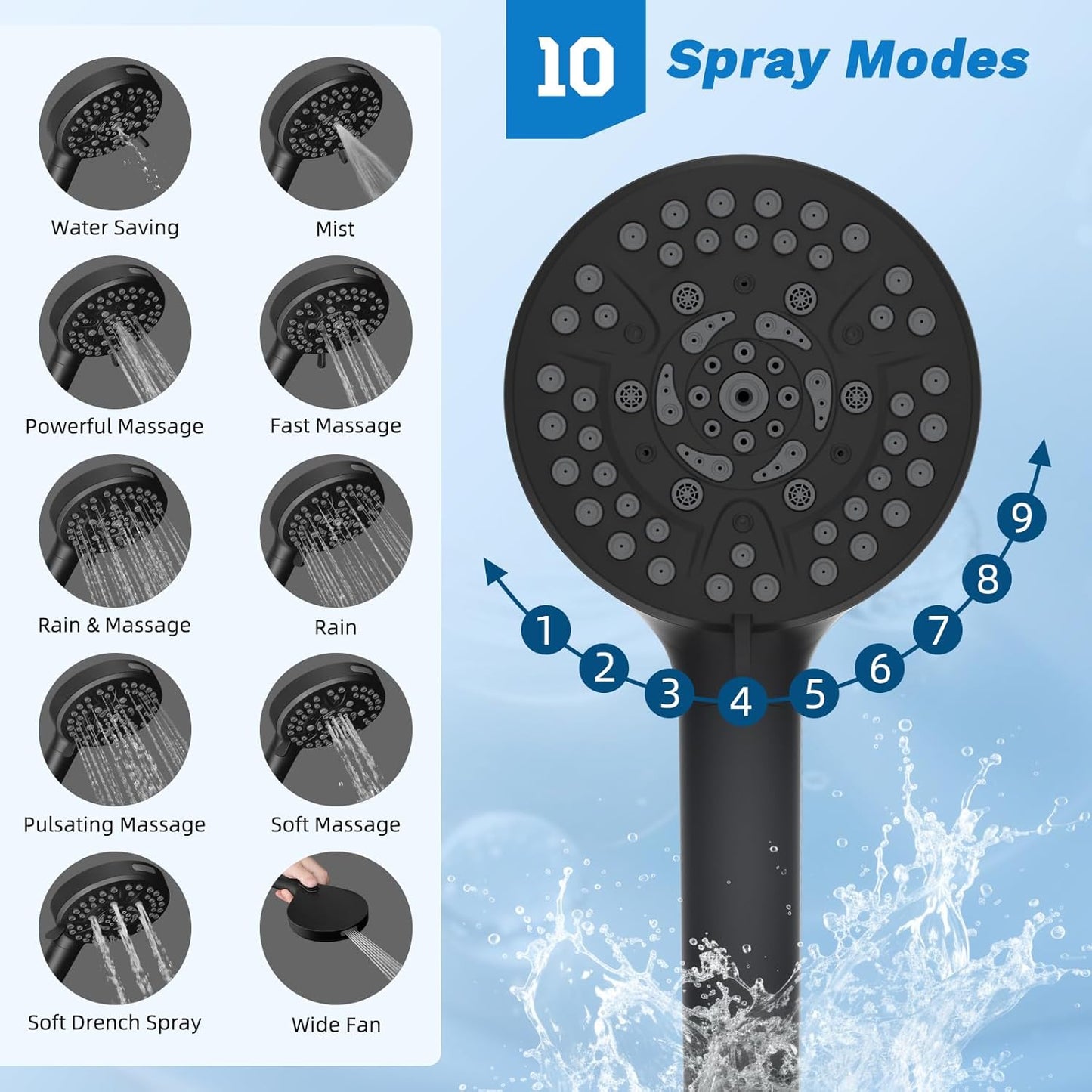 Hibbent Upgraded All Metal 10"Rainfall Showerhead Combo, High Pressure Shower Head with 10-Spray Mode Handheld, Innovative 4-way Diverter with Pause Mode, 71'' Shower Hose and Handheld Holder, Chrome