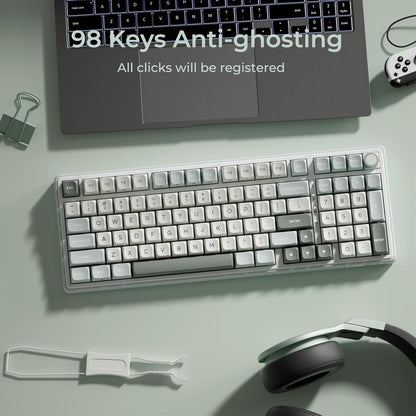 RK ROYAL KLUDGE R98 Pro Mechanical Gaming Keyboard, 96% Wired Creamy Keyboard RGB Backlit with Number Pad and Volume Knob, Gasket Mount, MDA Profile PBT Keycaps, Hot Swappable Pre-lubed Tactile Switch