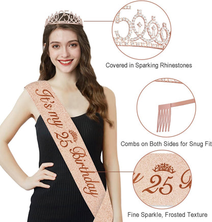 40th Birthday Decorations for Women,32pcs 40th Birthday Party Decorations,Including Backdrop, Crown,Sash,banner, Hanging Swirl,Cake Topper,balloons,Paper Fans,Anniversary Card and paper fans