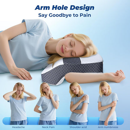 SAHEYER Side Sleeper Pillow with Arm Hole, Memory Foam Shoulder Relief System for Neck Pain, Multi-Angle Armholes Pillow for Many Sleeping Positions, Ergonomic Side Sleeper Support Pillow(White)