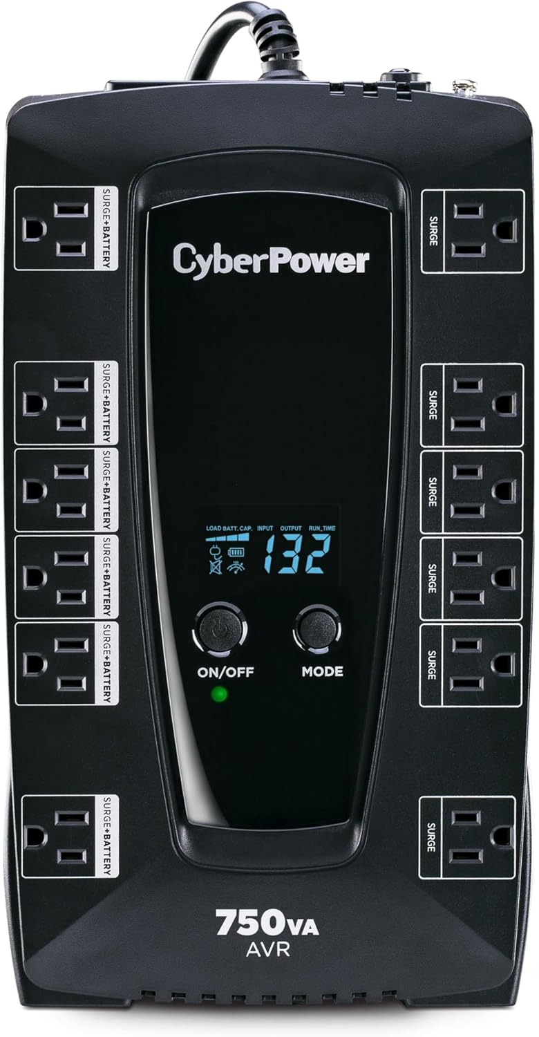 CyberPower AVRG900LCD Intelligent LCD UPS System, 900VA/480W, 12 Outlets, AVR, Compact