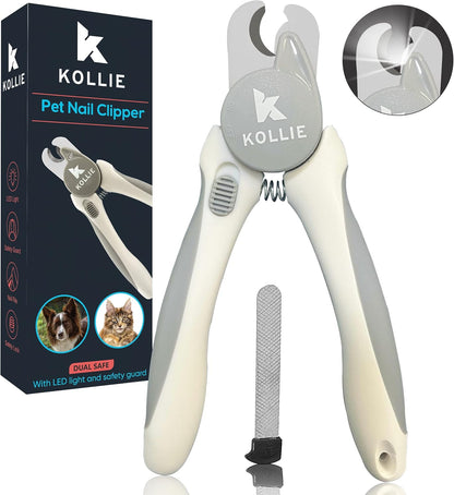 Kollie Dog Nail Clippers with Light LED, Cat Nail Clippers, Dog Nail Trimmer, Coupe Griffe Chien Avec Lumiere, Coupe Griffe Chat, Razor Sharp Stainless Steel Blades with Safety Guard