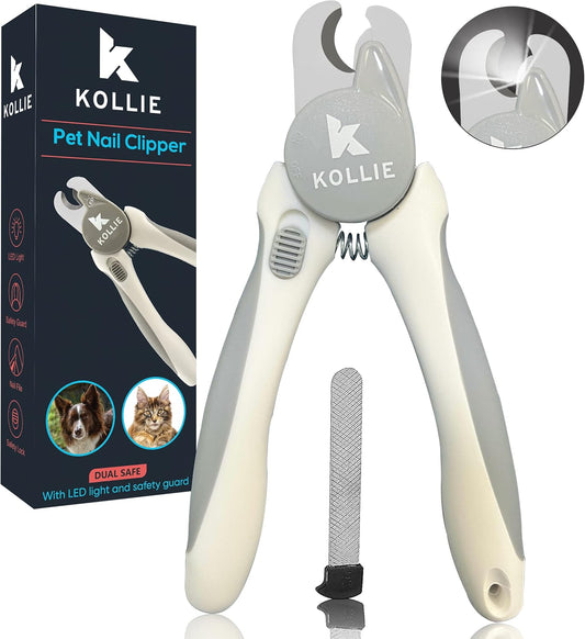 Kollie Dog Nail Clippers with Light LED, Cat Nail Clippers, Dog Nail Trimmer, Coupe Griffe Chien Avec Lumiere, Coupe Griffe Chat, Razor Sharp Stainless Steel Blades with Safety Guard
