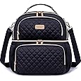 Everfun Womens Lunch Box Two Compartments Insulated Lunch Tote Bag Large Leakproof Soft Cooler for Work Picnic Travel, Black