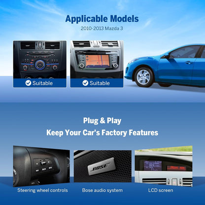 Eonon Android 13 Radio Compatible with Mazda 3 2010 2011 2013 2013 CarPlay & Android Auto, 2GB+32GB, Car Stereo for 2010-2013 Mazda 3 Headunit, 9'' IPS Screen, Bluetooth 5.4, Backup Camera-M3BLA13