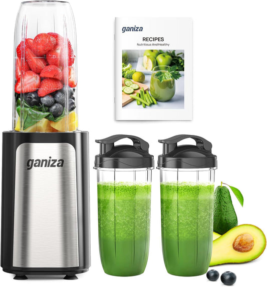 Ganiza Blender for Smoothie, 14 Pcs Smoothie Blender for Kitchen, Countertop Blender with 3 Non-BPA Portable Blender Cup and Cleaning Brush for Baby Food, Shakes, Vegetable, Nutritious Recipe