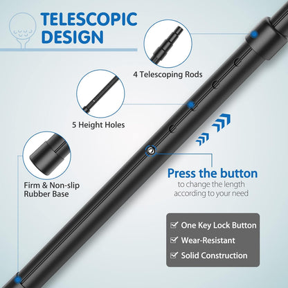 Rhino Valley Golf Travel Bag Support Rod – Aluminum Alloy Anti-Impact Club Protector, Adjustable Telescopic Support Pole for Golf Travel Bags, Anti-Vibration Hexagonal Top Cover, Golf Clubs Protection System – Black