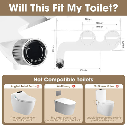 Mornwaen Bidet Attachment for Toilet Seat,Non-Electric Self-Cleaning Dual Retractable Nozzles,Easy to Install,Adjustable Water Pressure for Rear and Feminine Wash