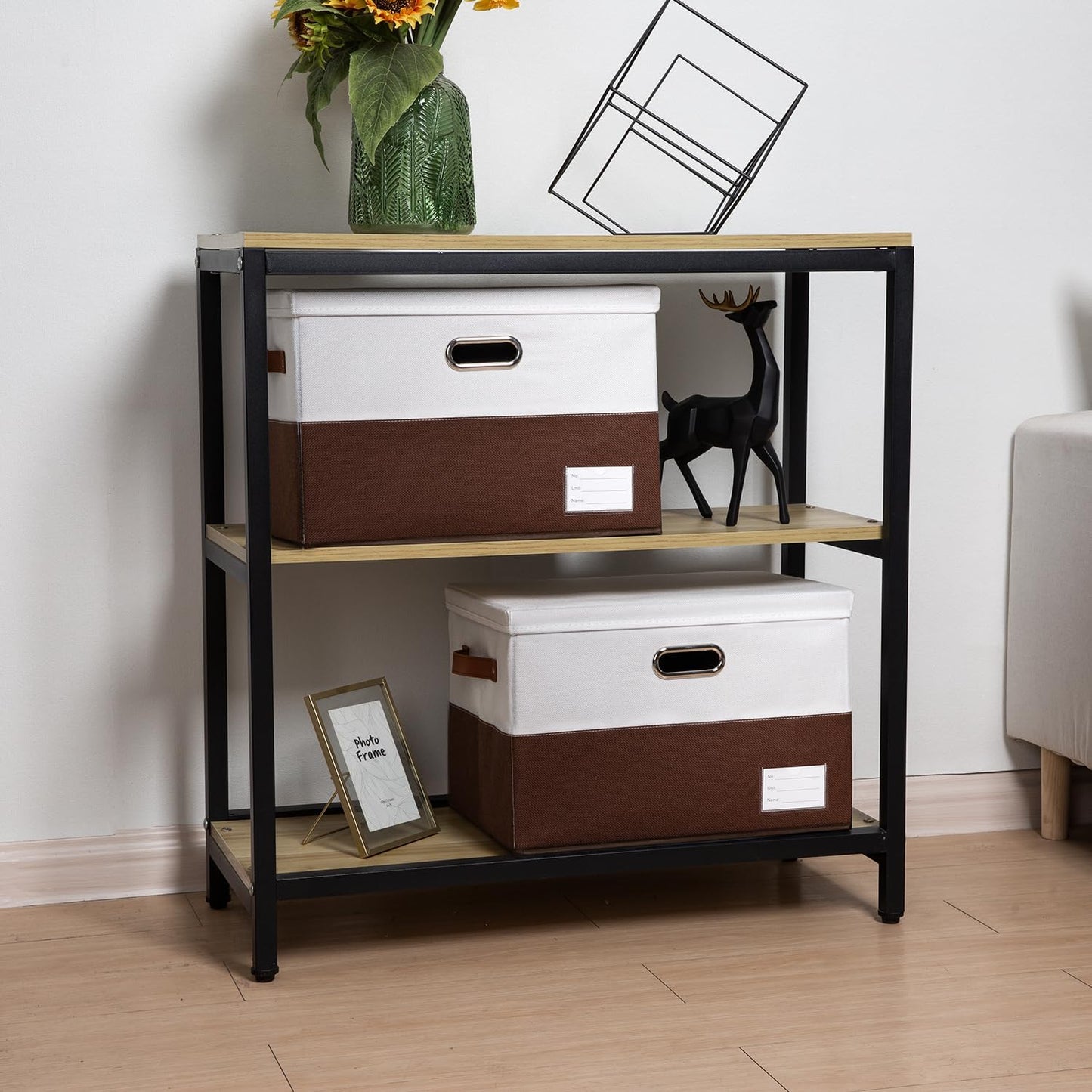 PRANDOM Large Foldable Storage Bin with Lid [1-Pack] Linen Fabric Decorative Storage Box Organizer Containers Basket Cube with Handles Divider for Bedroom Closet Office Living Room (17.7x11.8x11.8")