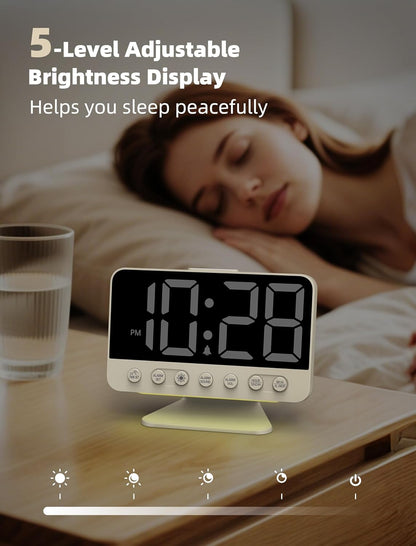 Odokee Digital Alarm Clocks for Bedrooms: Large Bold Number 5 Brightness Dimmer - Easy to Read Across The Room - 5 Alarm Sound 8 Night Light - Silver
