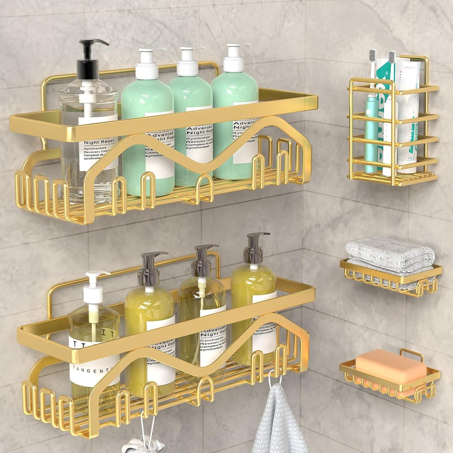 Coraje Adhesive Shower Caddy, 5-Pack Shower Shelves, Large Capacity Load Bearing 40 LBS Shower Organizer, No Drilling Shower Shelf, Rustproof Stainless Steel Bathroom Shower Storage, Black