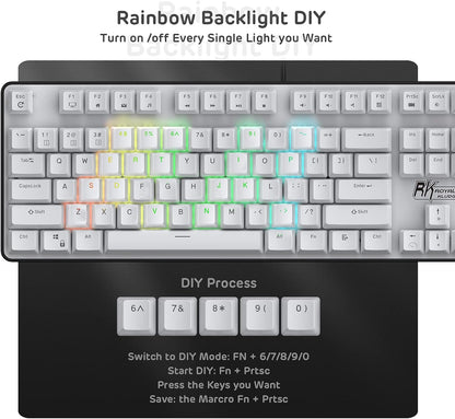 RK ROYAL KLUDGE RK920 Full Size Mechanical Keyboard, Rainbow Backlit Gaming Keyboard, 104 Keys Wired Mechanical Keyboard with Number Pad, Tactile Brown Switch