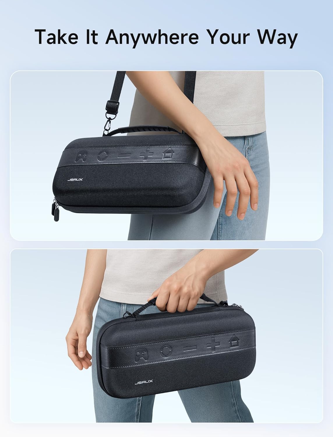 JSAUX Carrying for Nintendo Switch 2 2025, Hard Shell Travel Case with 20 Game Card Slots, Large Accessory Pocket for Joy-Con, Charger, Cables, Stylish Protective Bag for Switch 2, Black