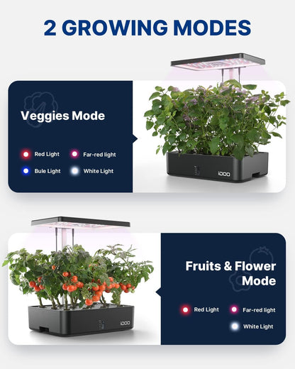 iDOO Hydroponics Growing System Kit 12Pods, Christmas Gifts for Women Men, Herb Garden Indoor with LED Grow Light for Home, Built-in Fan, Auto-Timer, Adjustable Height Up to 11.3", 12Pods WiFi-Black