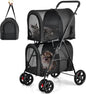 Giantex Double Pet Carrier with 2 Detachable Bags, Safety Belt, 4 Lockable Wheels, Cat & Dog Stroller, Folding Travel Carrier for Small & Medium Pets (Black)