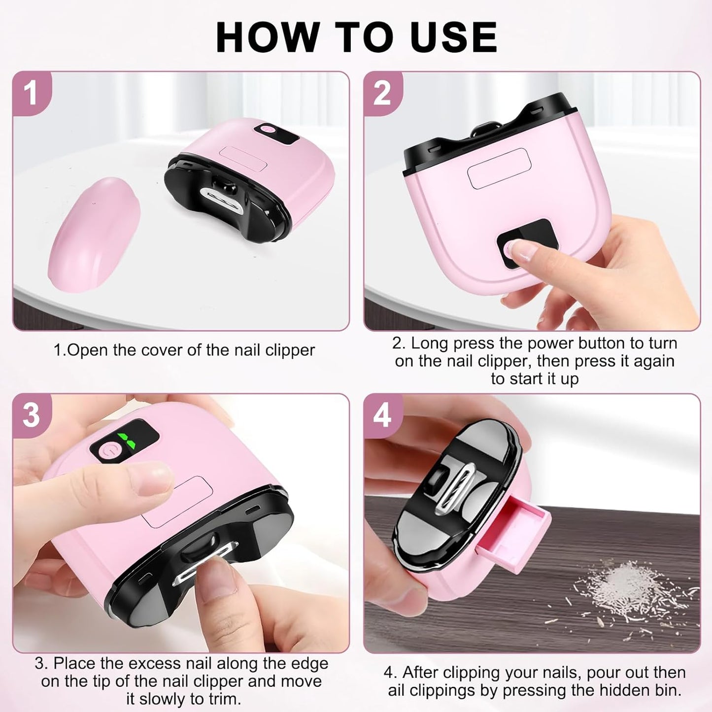 Electric Nail Clippers, 3-Speed Adjustable Automatic Nail Clippers, Nail Clippers with Led Indicator Lights,USB Rechargeable, Adult, Child, and Elderly Safe Electric Nail Trimmers (Pink)