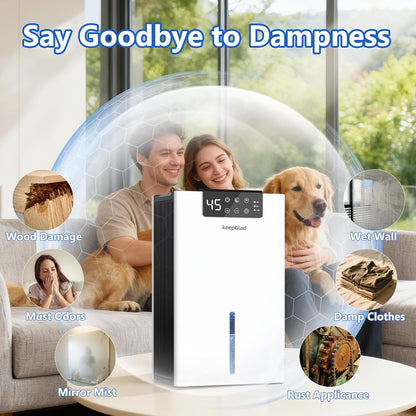 KeepGlad Dehumidifier, 1000Sq.Ft for Home, 98 OZ Dehumidifier for Basement, Quiet Dehumidifiers for Bedroom, Bathroom, RV. Dehumidifiers with Humidity Display, Drain Hose, Auto Shut-Off, Timer, White