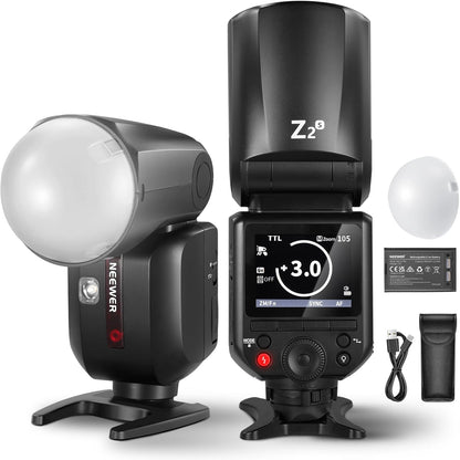 NEEWER Z2-N 2.4G TTL Round Head Flash Speedlite Compatible with Nikon Cameras, 76Ws 1/8000s HSS with Diffuser, 2 Modeling Lamps, Upgraded UI, TTL/M Toggle Key, 3000mAh Battery, 600 Full Power Flash