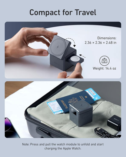 Anker MagSafe Charger Stand, Wireless Charger, 3-in-1 Cube, 15W Foldable Fast Charging for iPhone 16/15/14/13, Apple Watch, AirPods (Charger Included)