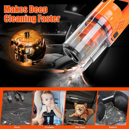 Car Cleaning Kit, Orange 17pcs Car Interior Detailing Kit with High Power Handheld Vacuum, Detailing Brush Set, Windshield Cleaner, Cleaning Gel, Complete Auto Accessories for Women Men Teens