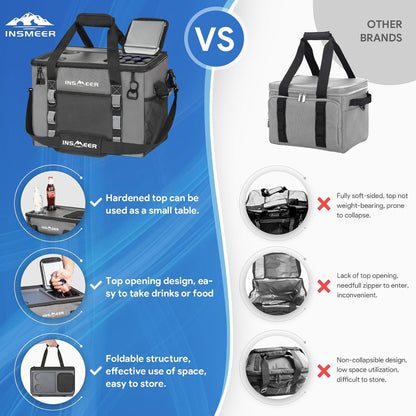 INSMEER Hard Top Soft Cooler with 2 Cup Holders, Large Foldable Cooler Bag - 40L/70 Cans, 100% Leakproof/Insulated/Portable Glaciere with Shoulder Strap for Travel, Beach, Camping, BBQ, Events