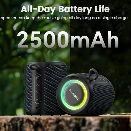 Deeyaple Portable Bluetooth Speaker, IP67 Waterproof Mini Bluetooth Speaker Wireless V5.3 with Stereo Sound,All Day,TWS Pairing,LED Light,Gift for him/her (Black)