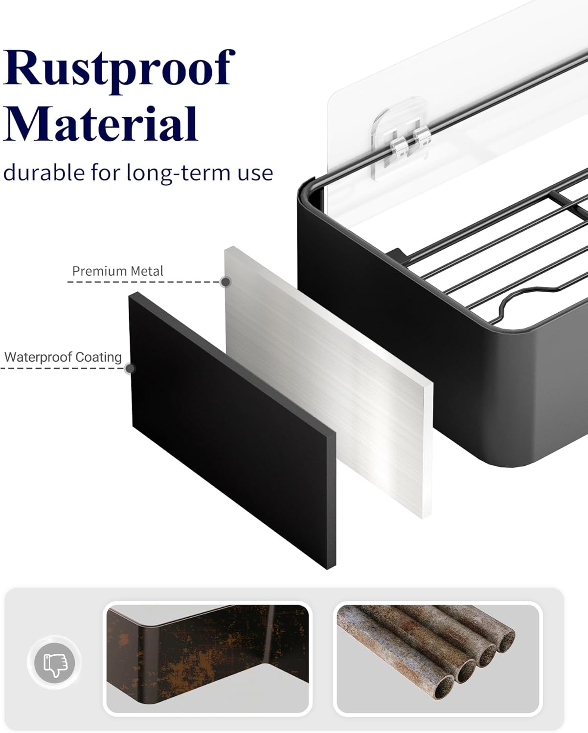 Kitsure Large Shower Caddy - 2 Pack Adhesive Shower Organizer, Drill-Free Shower Shelves for Inside Shower, Rustproof Bathroom Shelf Shower Shelf for Bathroom, Black