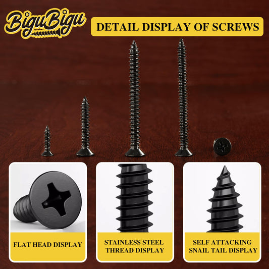 #4 * 2" Wood Screws, Flat Head Phillips Black Stainless Steel, 100Pcs Corrosion Resistant for Wood, Drywall Applications, and Outdoor Use