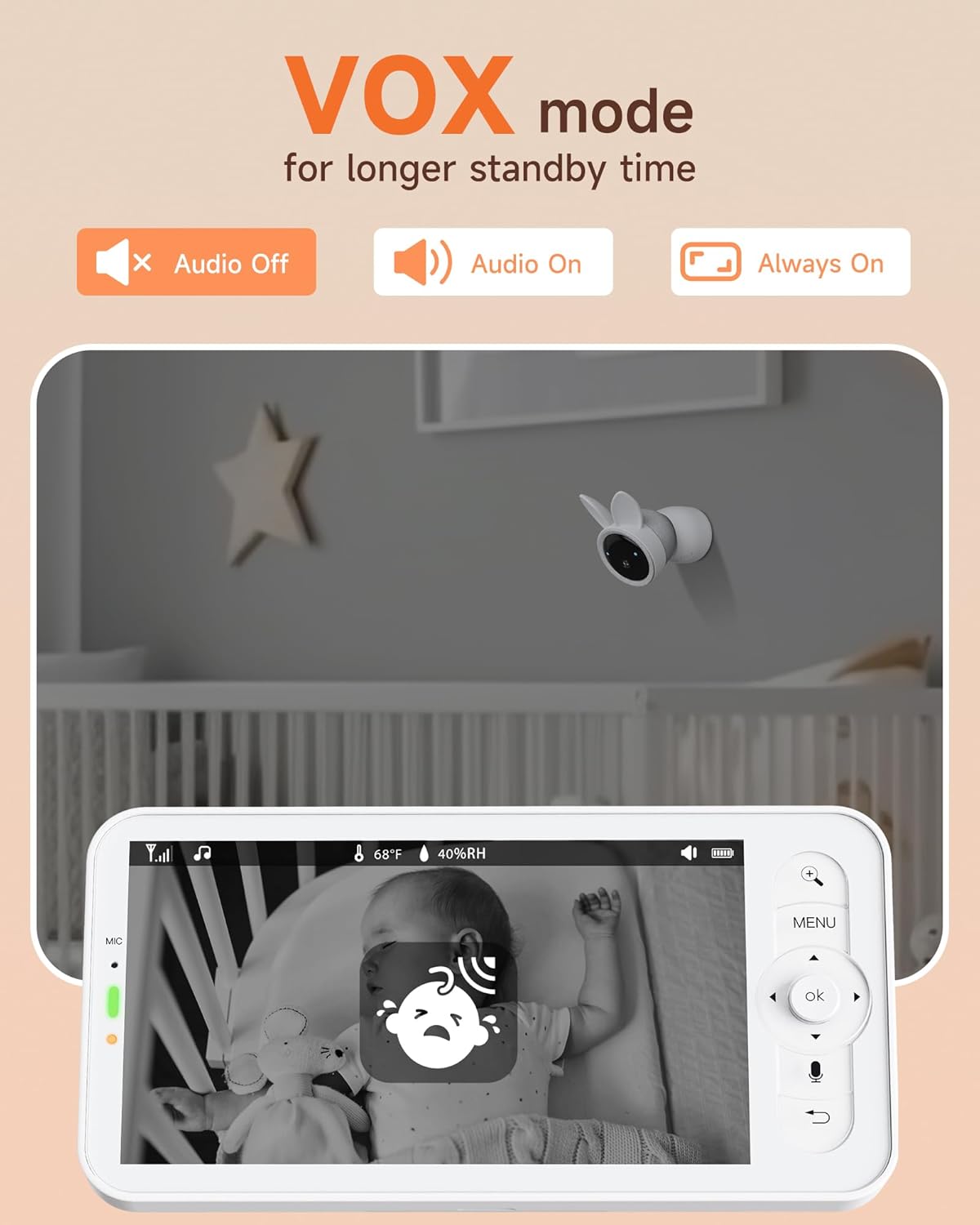 Arenti Baby Monitor 2 Cameras, 2K Smart Baby Camera 2PC with 5-Inch Upgraded Wireless Display 1PC, Super Night Vision, Lullabies, Cry & Motion Detection, Temp & Humidity Sensor, Two Way Audio, ‎Wifi 6