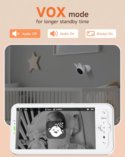 Arenti Baby Monitor 2 Cameras, 2K Smart Baby Camera 2PC with 5-Inch Upgraded Wireless Display 1PC, Super Night Vision, Lullabies, Cry & Motion Detection, Temp & Humidity Sensor, Two Way Audio, ‎Wifi 6