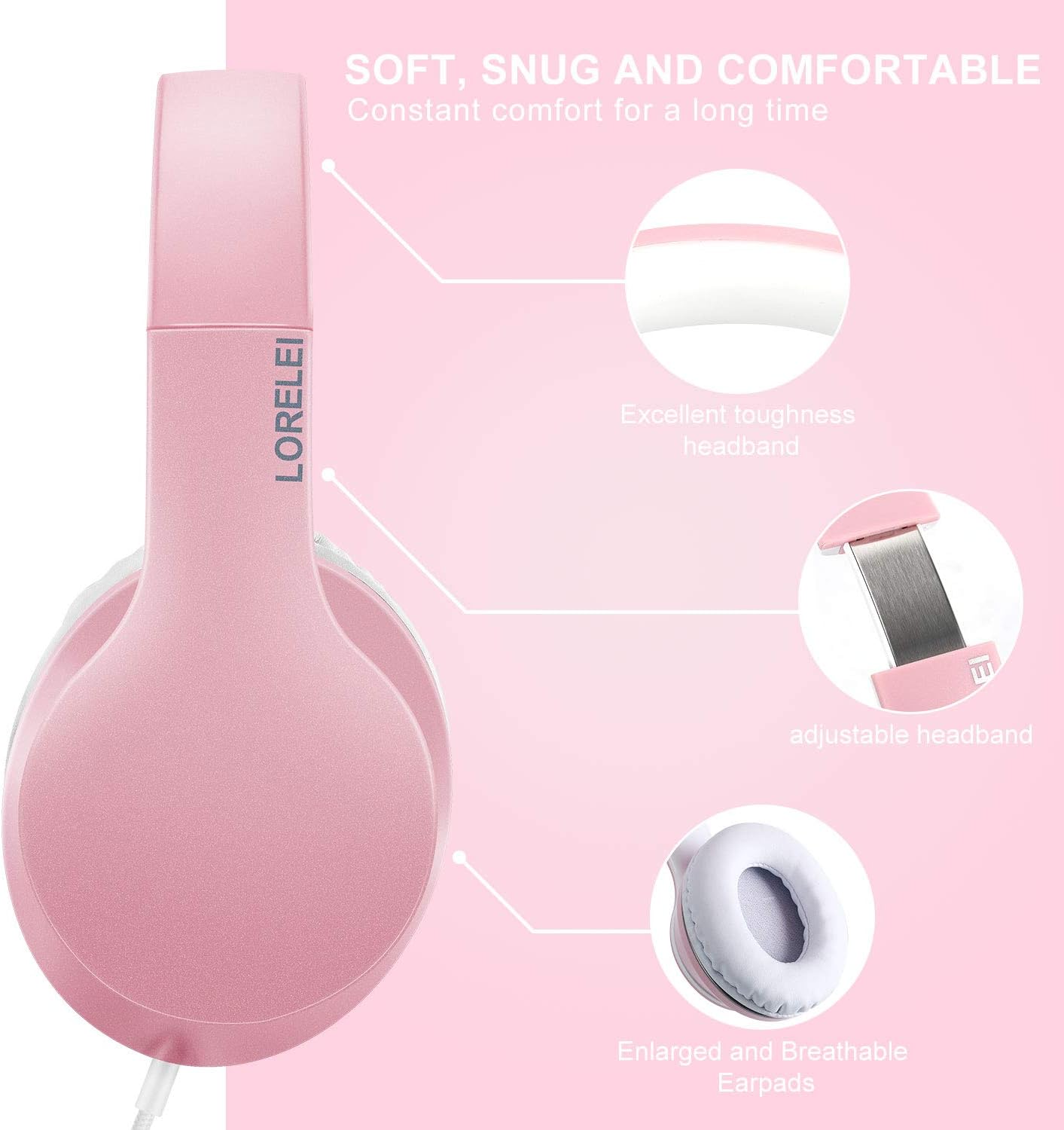 LORELEI X6 Over-Ear Wired Stereo Bass Headphones with Microphone, Lightweight, Foldable & Portable with 1.45M No-Tangle for Smartphone, Tablet, MP3/4, Space Black