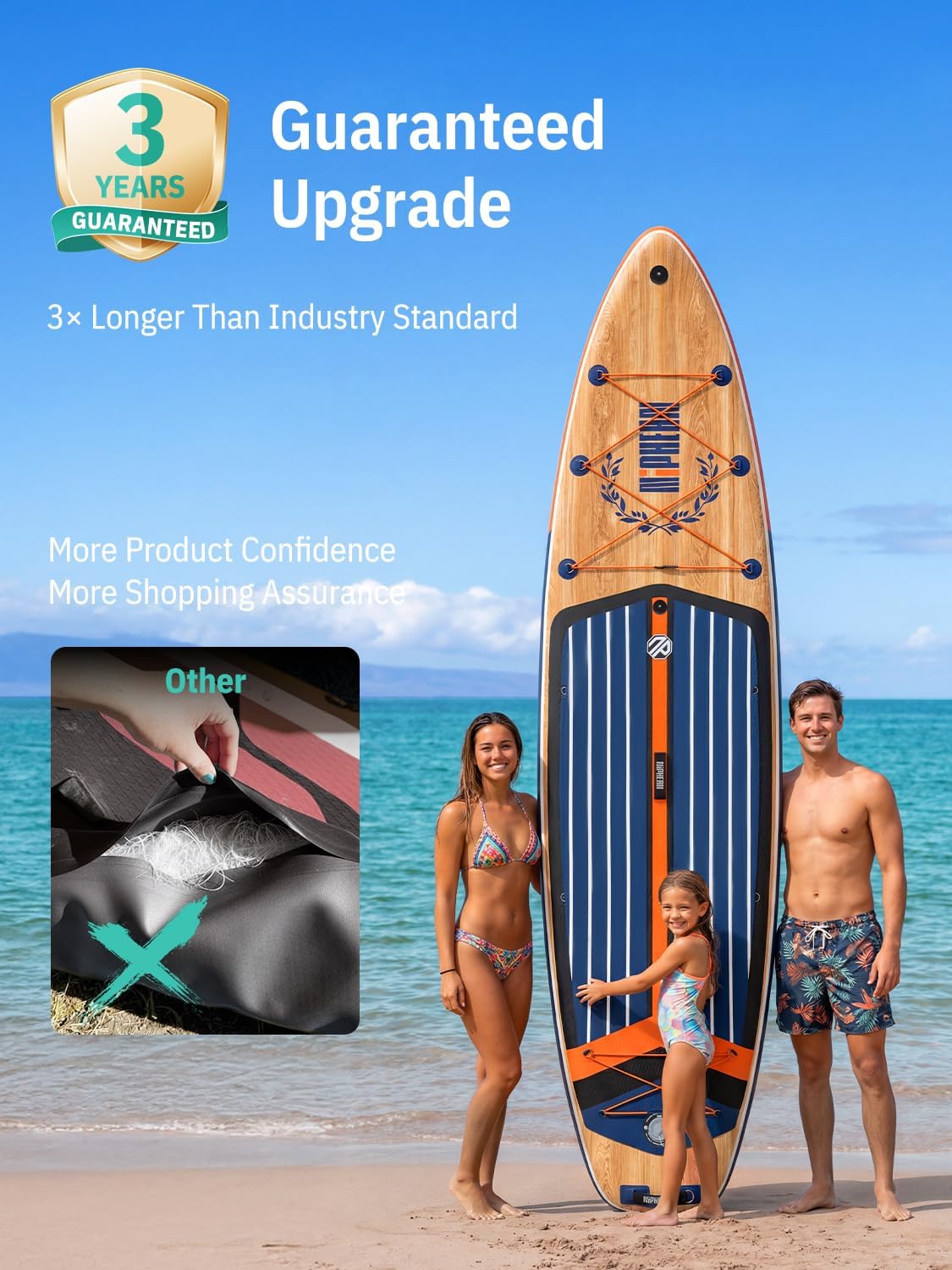 Niphean (Extra Large) Inflatable Paddle Board, 11ft SUP 2+1 People Family | 500lbs Capacity Stand Up Paddle Boards for Adults with SUP Accessories, StabilTrac Fin Non-Slip Paddleboard