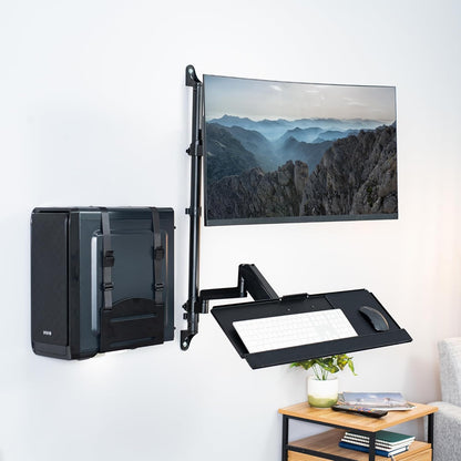 VIVO Black Sit-Stand Height Adjustable Pneumatic Spring Arm Keyboard, Monitor, CPU Wall Mount for 1 Screen up to 32 inches STAND-SIT1BW