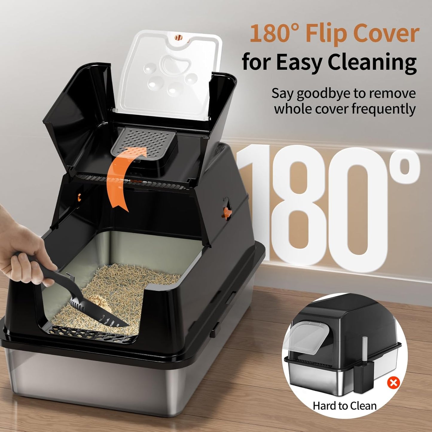 Eosarcu Stainless Steel Cat Litter Box with Lid, XL Large Enclosed Upgraded Litter Box with Removable Lid, Carbon Filters -Odor Free, Easy Cleaning, Anti-Urine Leakage for Big Cats/Multiples-Grey