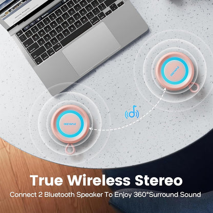Deeyaple Portable Bluetooth Speaker, IP67 Waterproof Mini Bluetooth Speaker Wireless V5.3 with Stereo Sound,All Day,TWS Pairing,LED Light,Gift for him/her (Black)