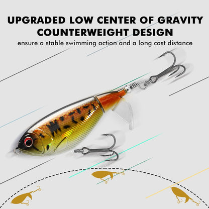 TRUSCEND PoPobait with BKK Hooks, Top Water Plopper Fishing Lures for Bass Walleye Pike Catfish Musky Perch, Floating Lure for Freshwater or Saltwater, Amazing Teasers Fishing Gifts for Family Fishing