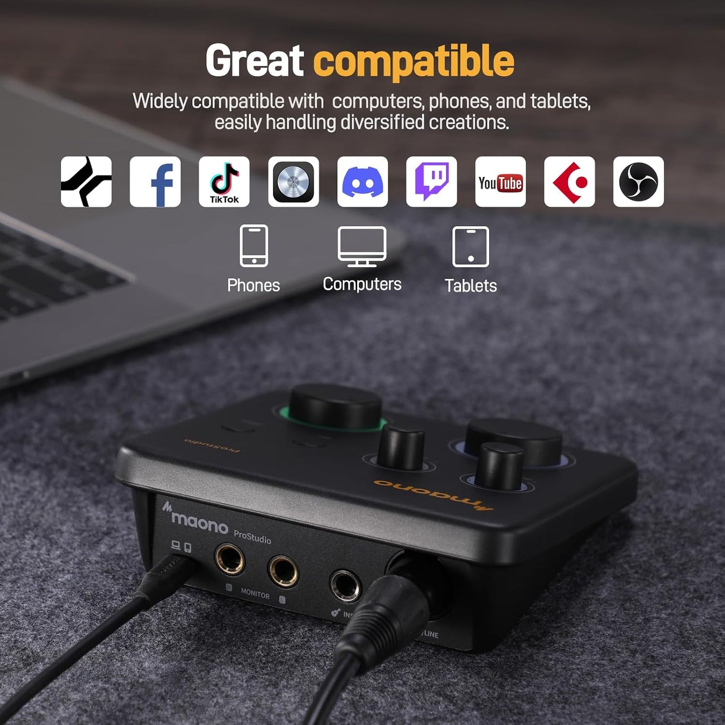 MAONO PS22 Lite USB Audio Interface for PC for Guitar & Vocals Streaming | Low-noise Preamp, 24-bit/192kHz, Loopback, ASIO Driver, Routing Software, for Home Studio, DAW Recording, OBS, Creators