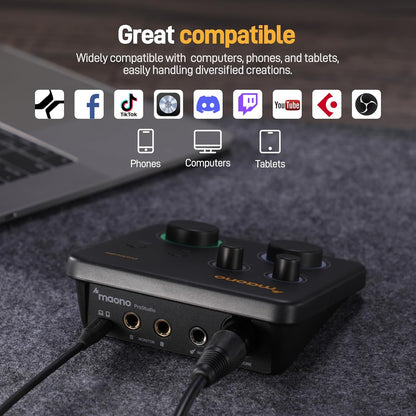 MAONO PS22 Lite USB Audio Interface for PC for Guitar & Vocals Streaming | Low-noise Preamp, 24-bit/192kHz, Loopback, ASIO Driver, Routing Software, for Home Studio, DAW Recording, OBS, Creators