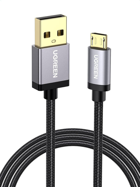 UGREEN USB to Micro 2.0 Cable Nylon Braided Fast Quick Charger Android Charging Cord for Galaxy S7 S6 S5 Edge A10, J3 Prime, Redmi Note 5 Pro, PS4, Xbox One Controller, Black, 3ft