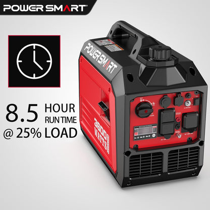 PowerSmart 3600W Portable Inverter Generator, Whisper Quiet Generator for Home Use, Camping, RV Ready, Gas Powered, Black & Red, Lightweight & Compact Design