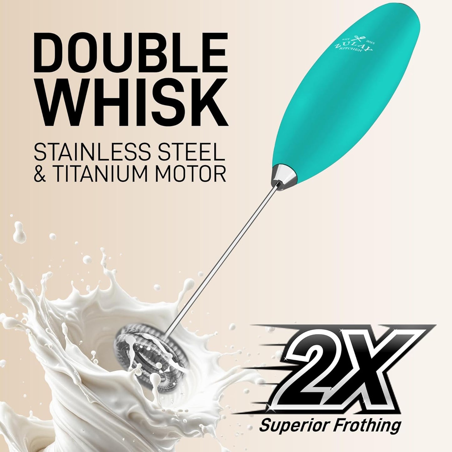Zulay Kitchen Powerful Double Whisk Milk Frother Handheld - Foam Maker with Stand - Whisk Drink Mixer for Coffee, Mini Foamer for Latte, Matcha, Frappe, Hot Chocolate & Cappuccino (Black)